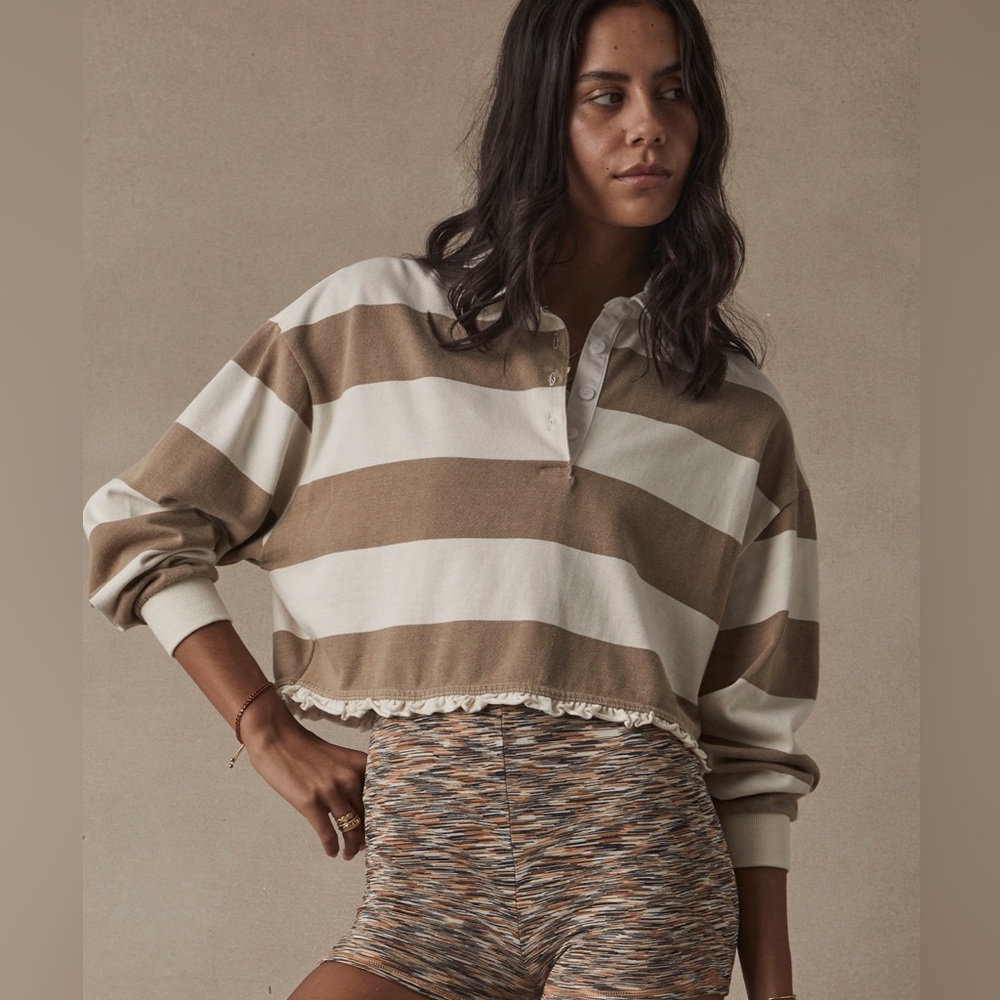 The Upside Duke Stripe Cropped Polo Shirt size Large